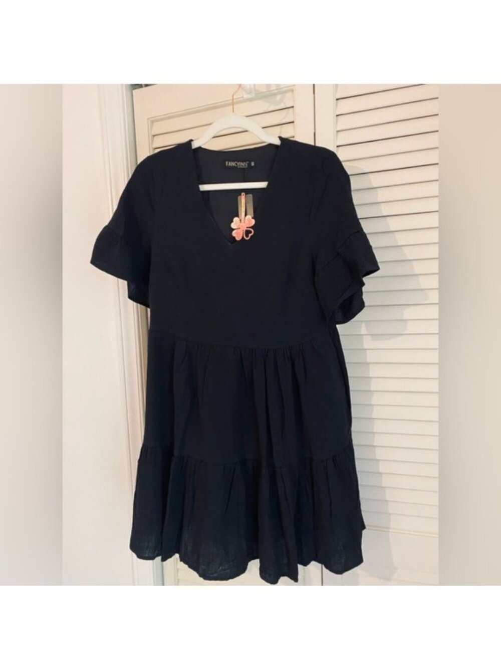 NWY Black Tiered Babydoll Dress With Ruffle Sleeves By FancyInn Size XS - Picture 2 of 9